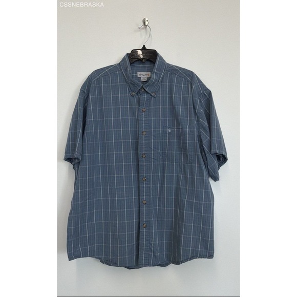 Carhartt Other - Carhartt Blue Carhartt plaid short-sleeve‎ button-down work shirt - Size 3XL